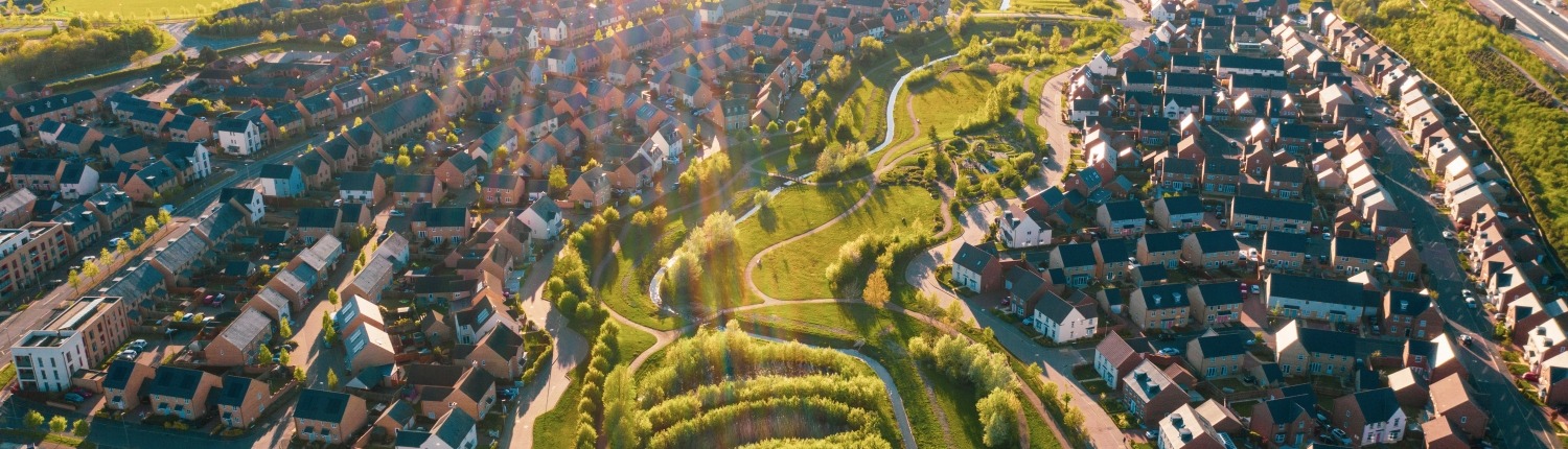 Aerial,View,Of,Uk,Home,Newly,Built,Estate,Development,Masterplan