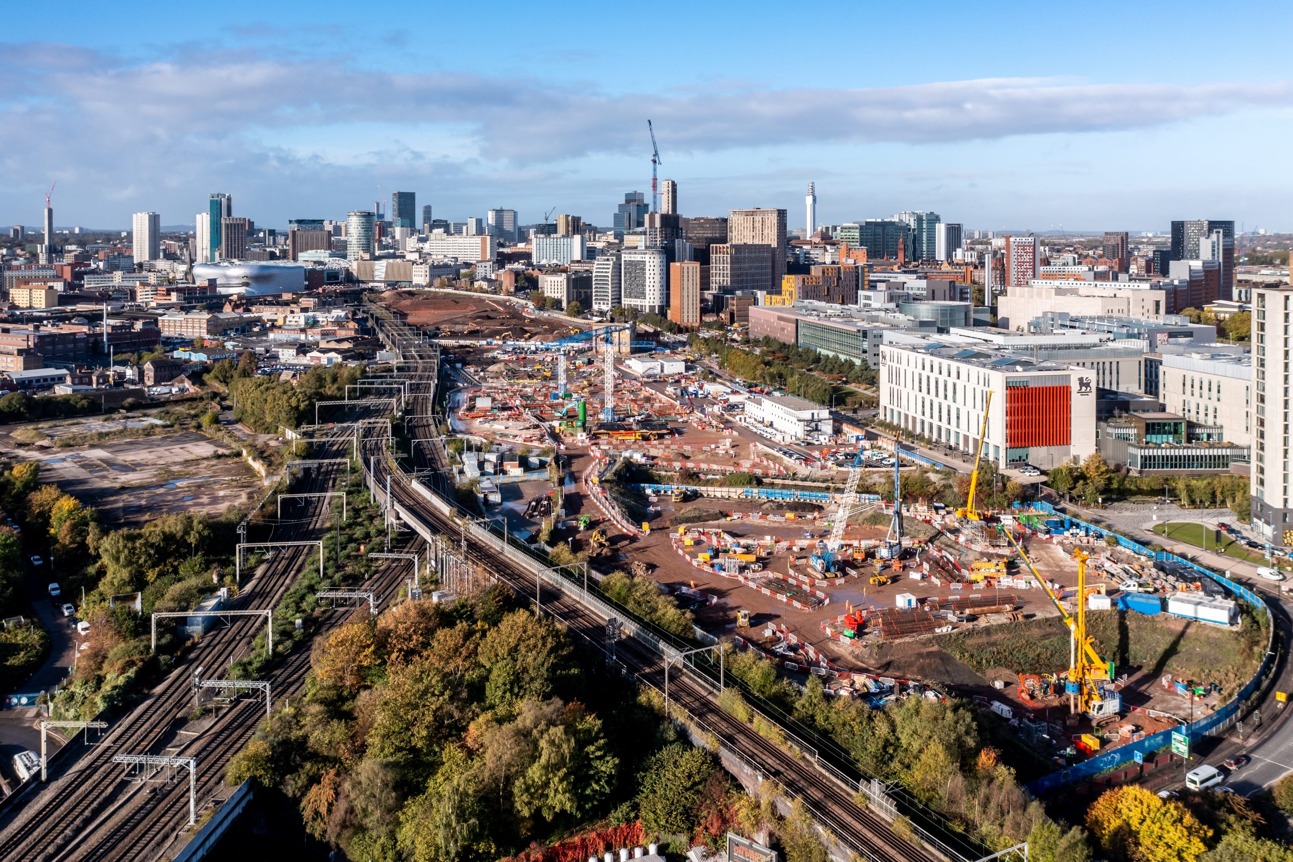 Birmingham,,Uk,-,October,17,,2022.,An,Aerial,View,Of Building and Construction near Railway